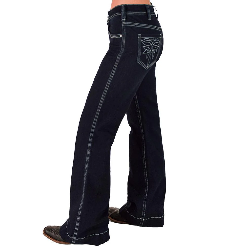 Cowgirl Tuff Women's Swirl Bootstitch Trouser Jeans - Dark Wash - Image 3