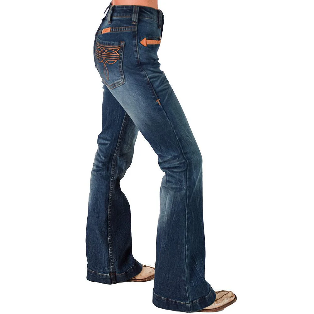 Cowgirl Tuff Women's Western Bootstitch Trouser Jeans- Medium Wash - Image 3