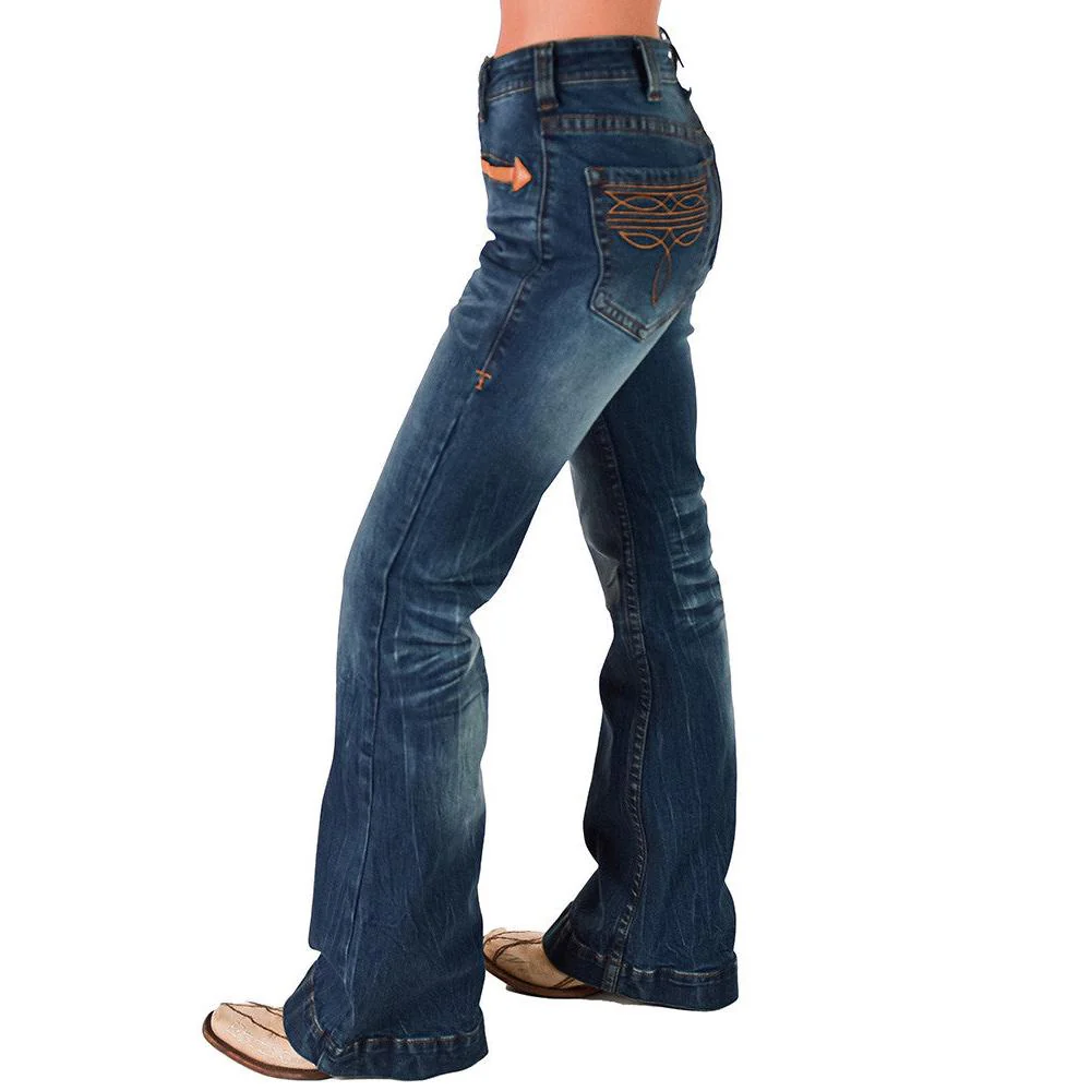 Cowgirl Tuff Women's Western Bootstitch Trouser Jeans- Medium Wash - Image 4