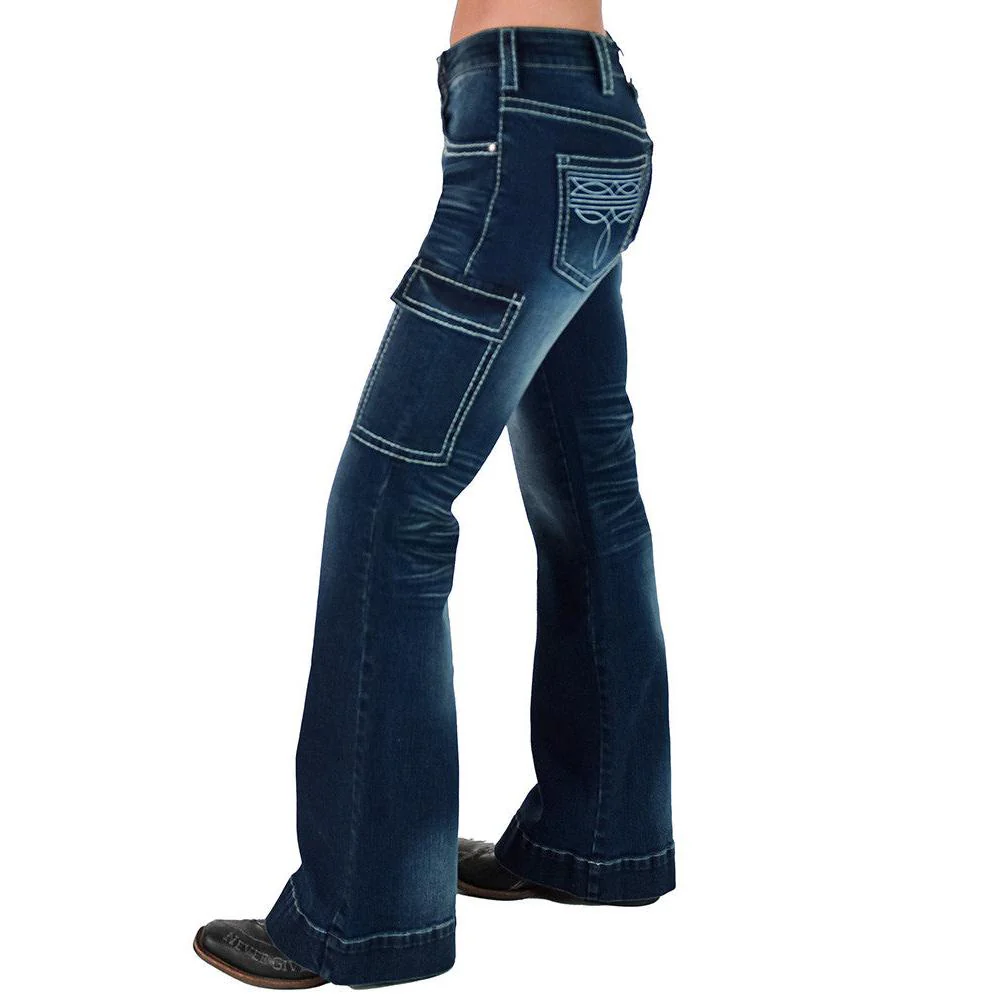 Cowgirl Tuff Women's White Bootstitch Trouser Jeans - Dark Wash - Image 3