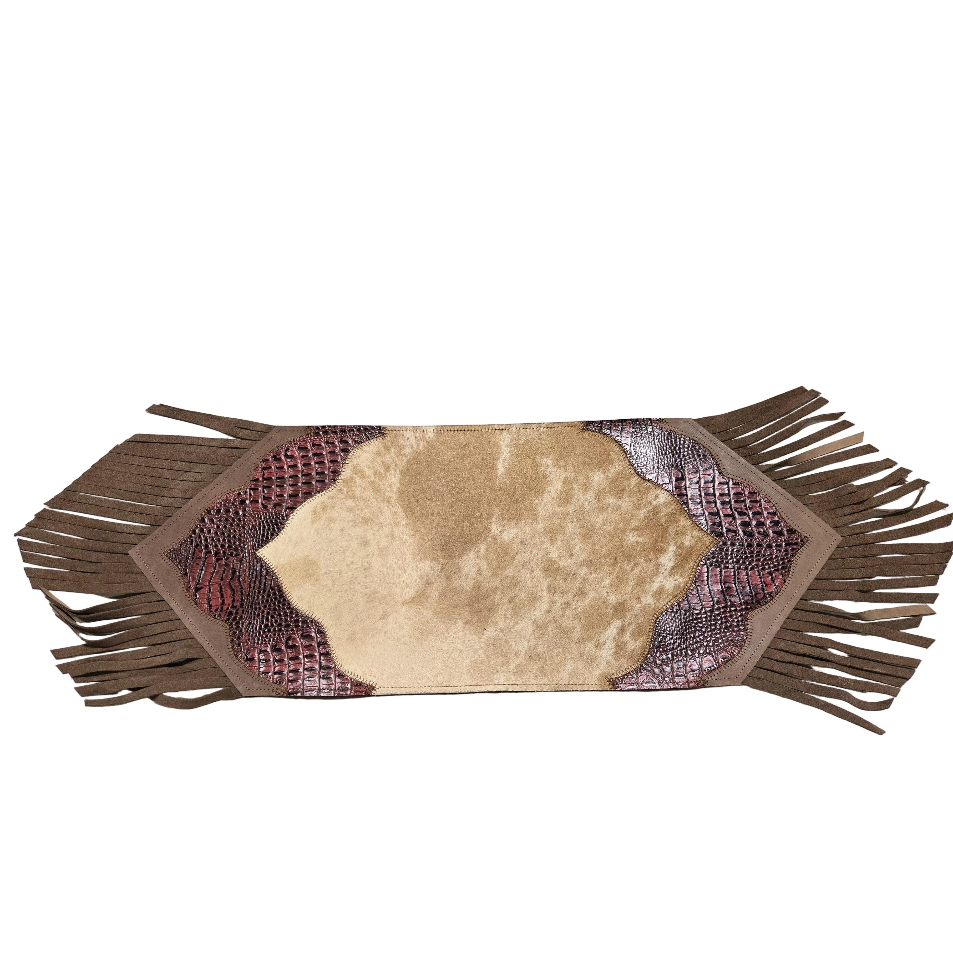 D2W Trading Mini Table Runner Model 2 Plain with Details & Fringes - Croc Red