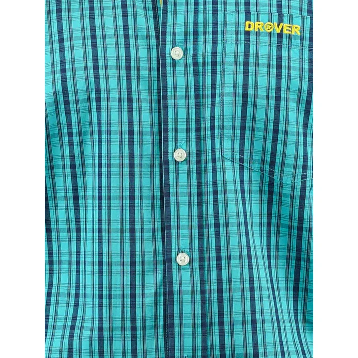 Drover Men's Signature Series Longhorn Shirt - Turquoise & Blue Plaid - Image 3