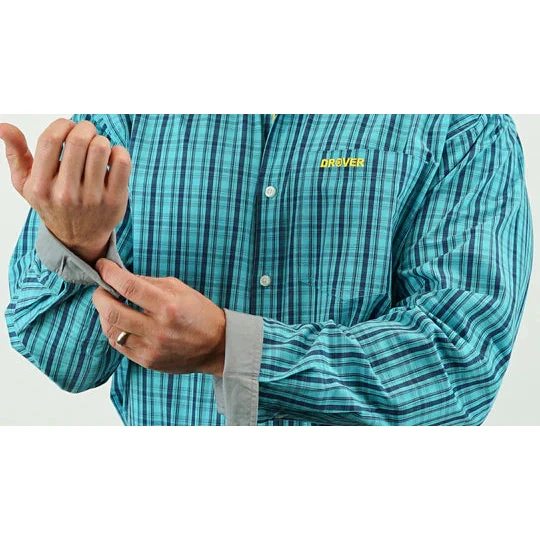 Drover Men's Signature Series Longhorn Shirt - Turquoise & Blue Plaid - Image 4