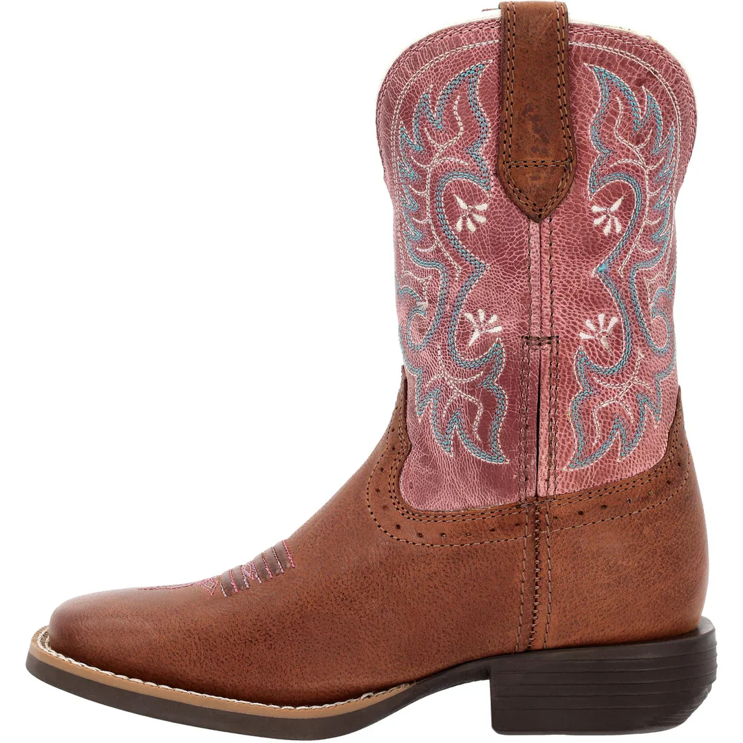 Durango Big Kids Shyloh 8" Square Toe Western Boot - Rusty Brown/ Dusty Rose - Image 2