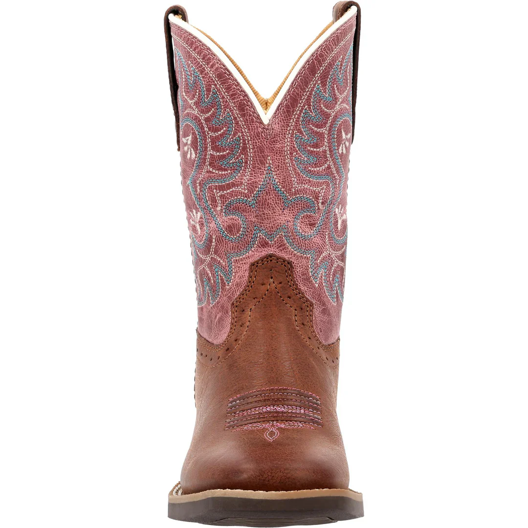 Durango Little Kids Shyloh 8" Square Toe Western Boot - Rusty Brown/ Dusty Rose - Image 3