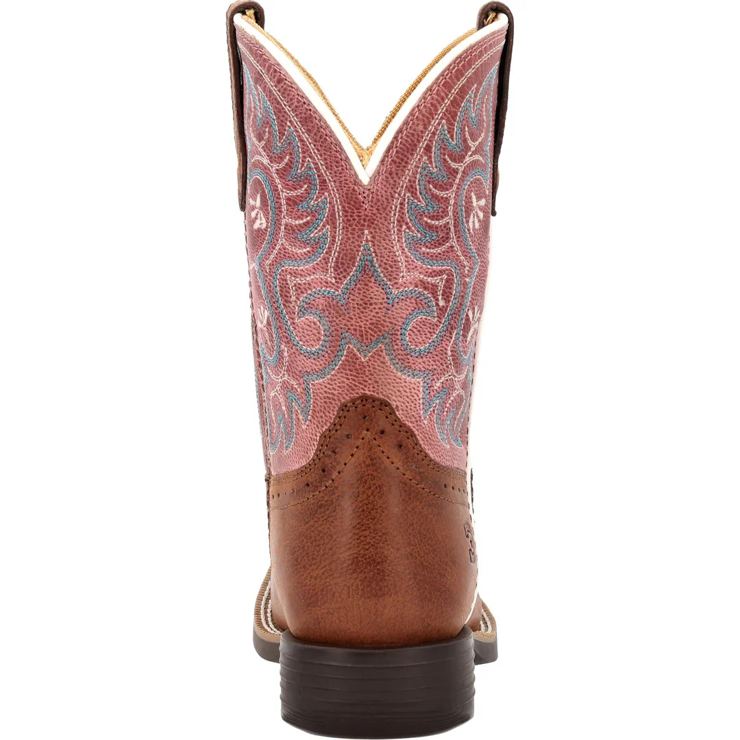 Durango Little Kids Shyloh 8" Square Toe Western Boot - Rusty Brown/ Dusty Rose - Image 4