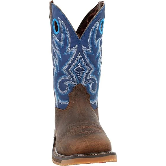 Durango Men's Brown 11" Western Worn Saddle and Denim Blue Boots - Image 2