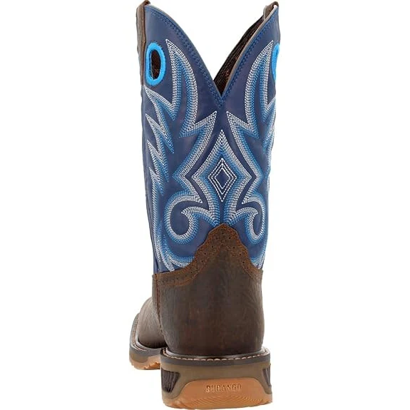 Durango Men's Brown 11" Western Worn Saddle and Denim Blue Boots - Image 4