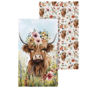 Evergreen Petal & Plow Highland Cow Dish Towel
