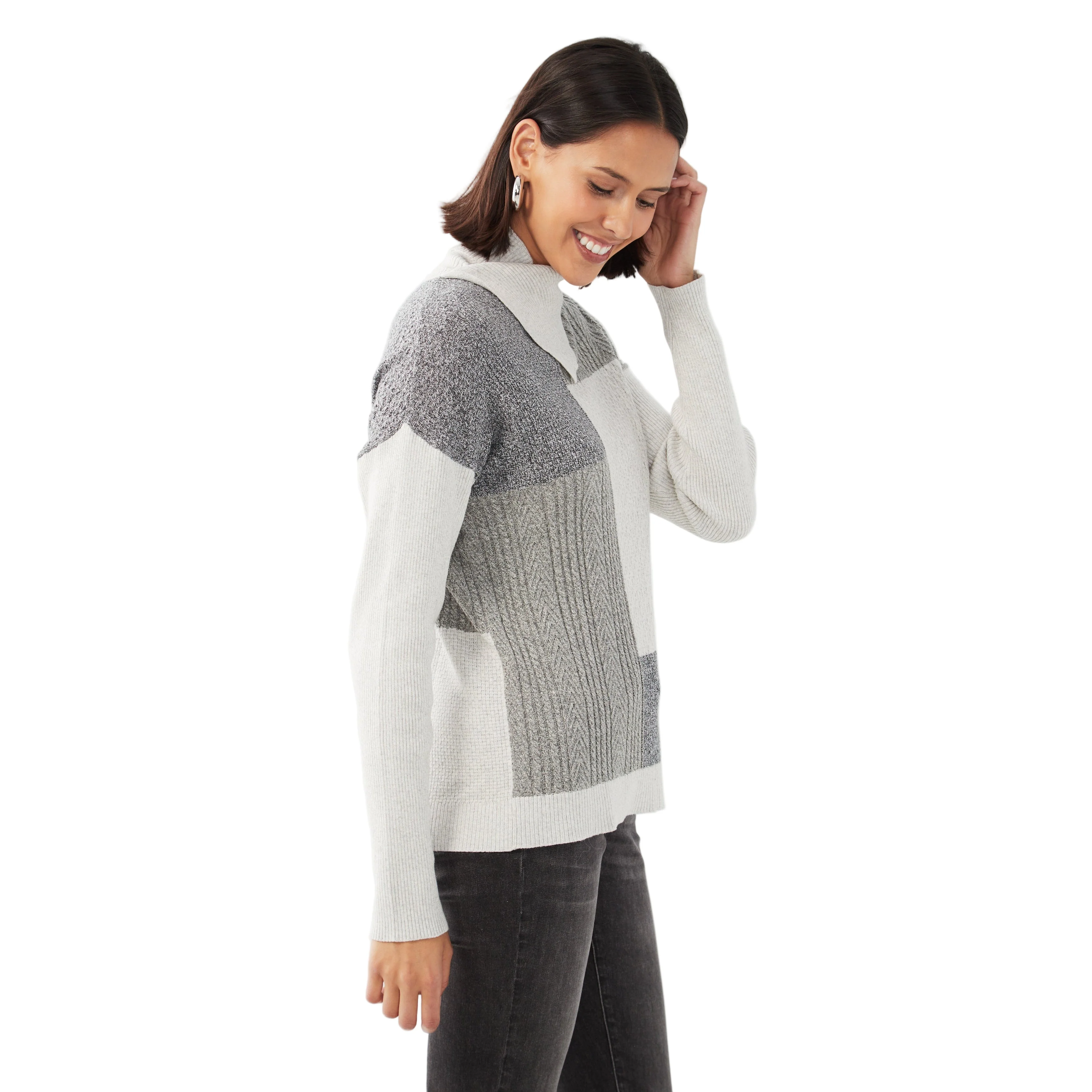 FDJ Patchwork Cable Sweater - Charcoal - Image 2