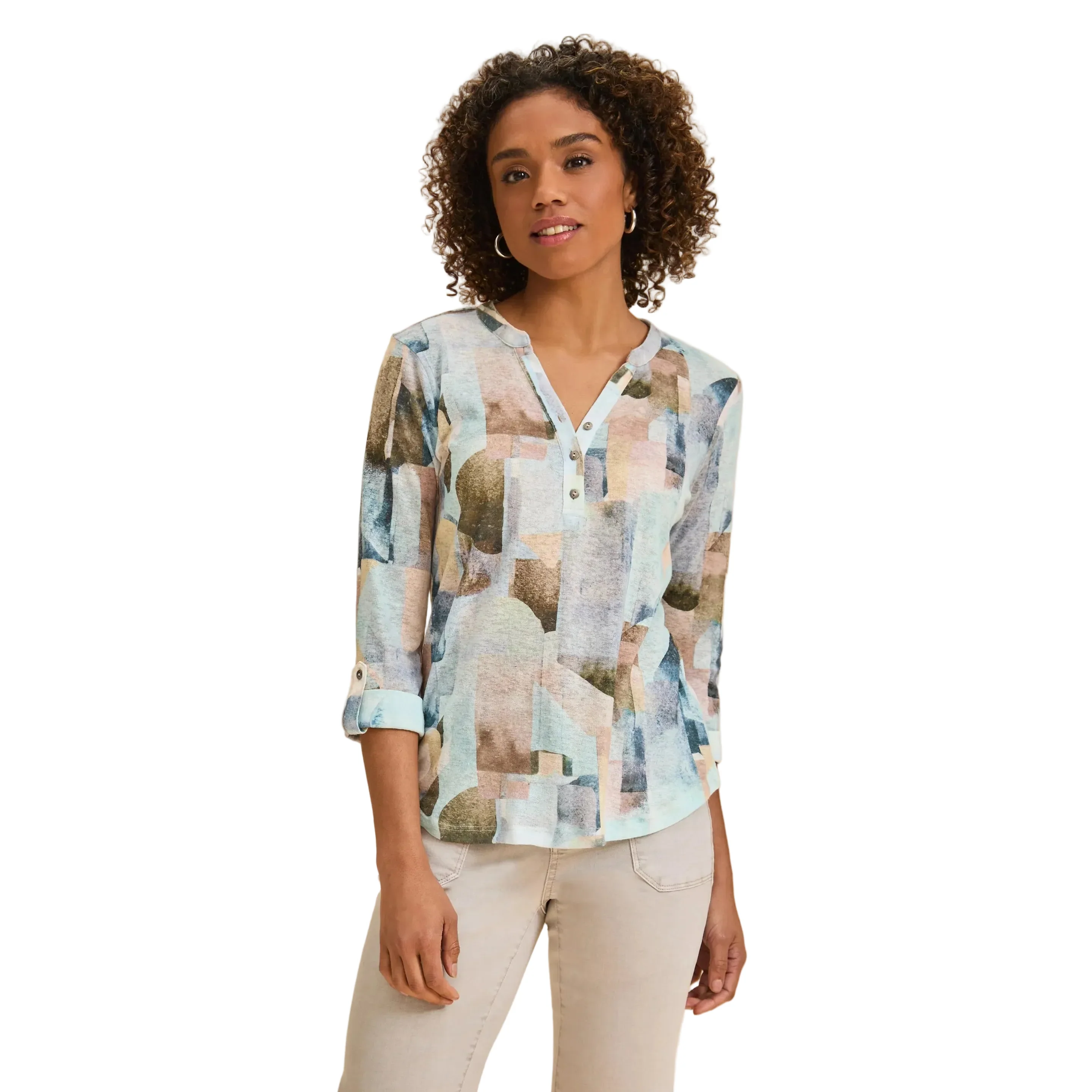 FDJ Women's 3/4 Sleeve Henley Top - Coppertone