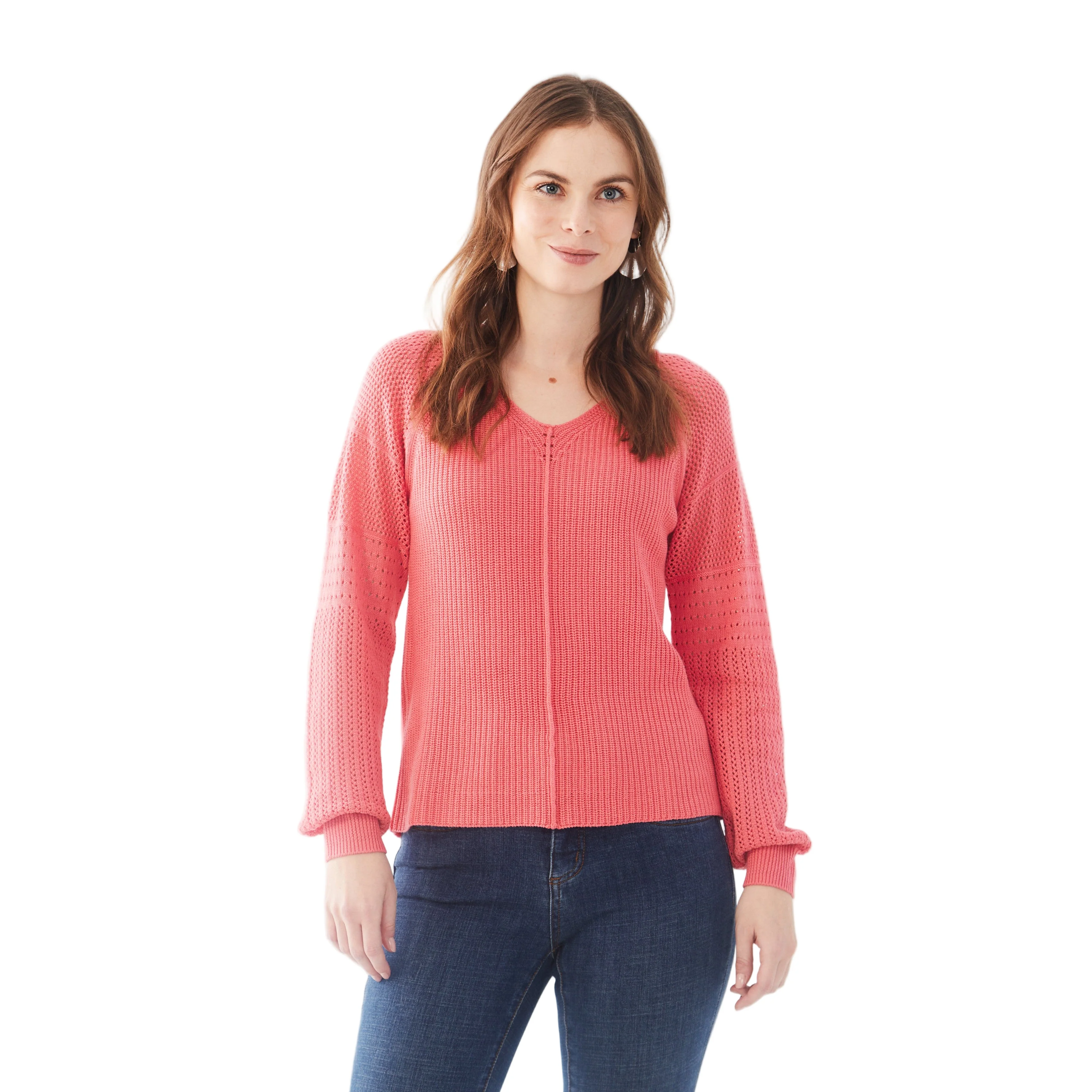FDJ Women's Long Pointelle Sleeve V-Neck Sweater - Assorted Colours - Image 10