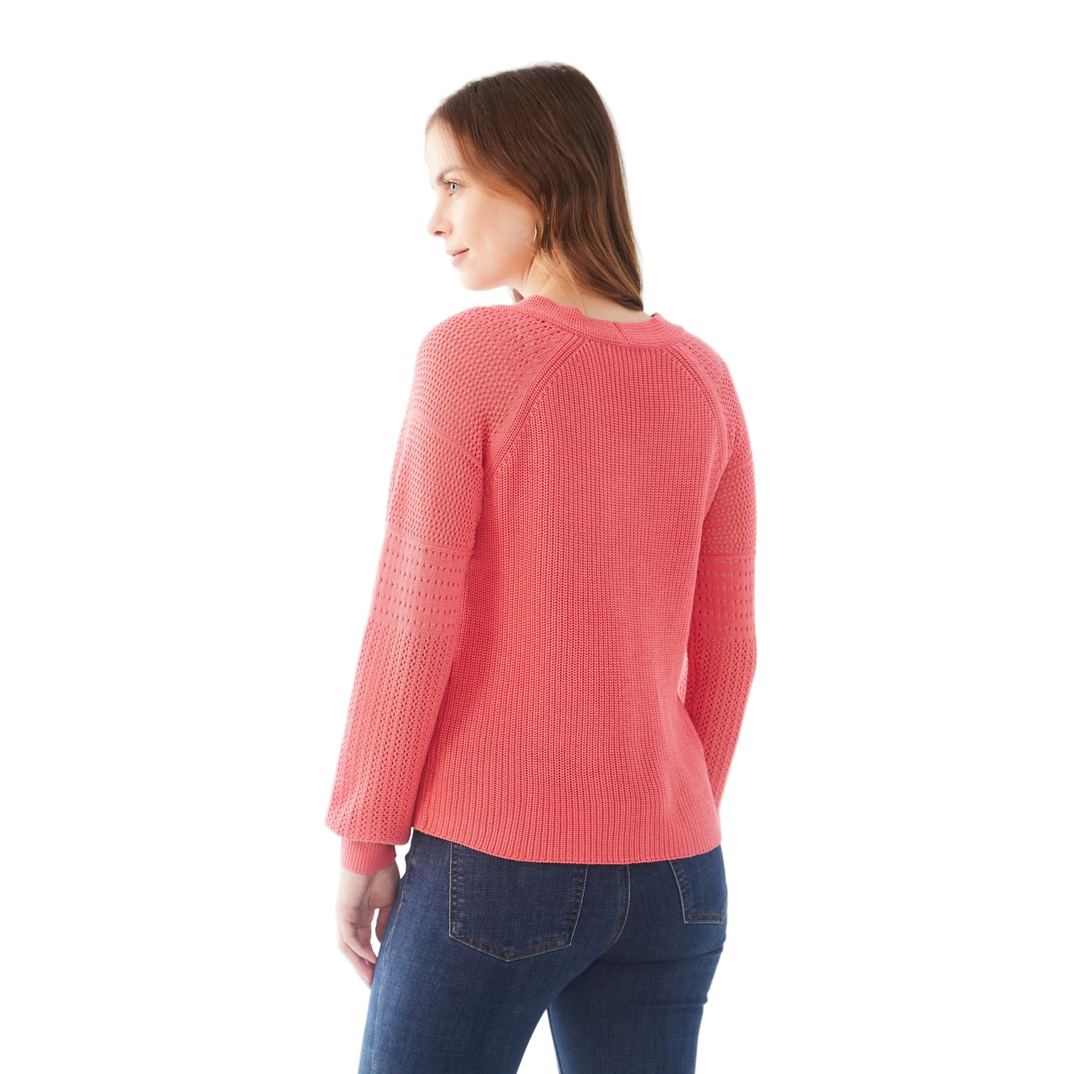 FDJ Women's Long Pointelle Sleeve V-Neck Sweater - Assorted Colours - Image 11