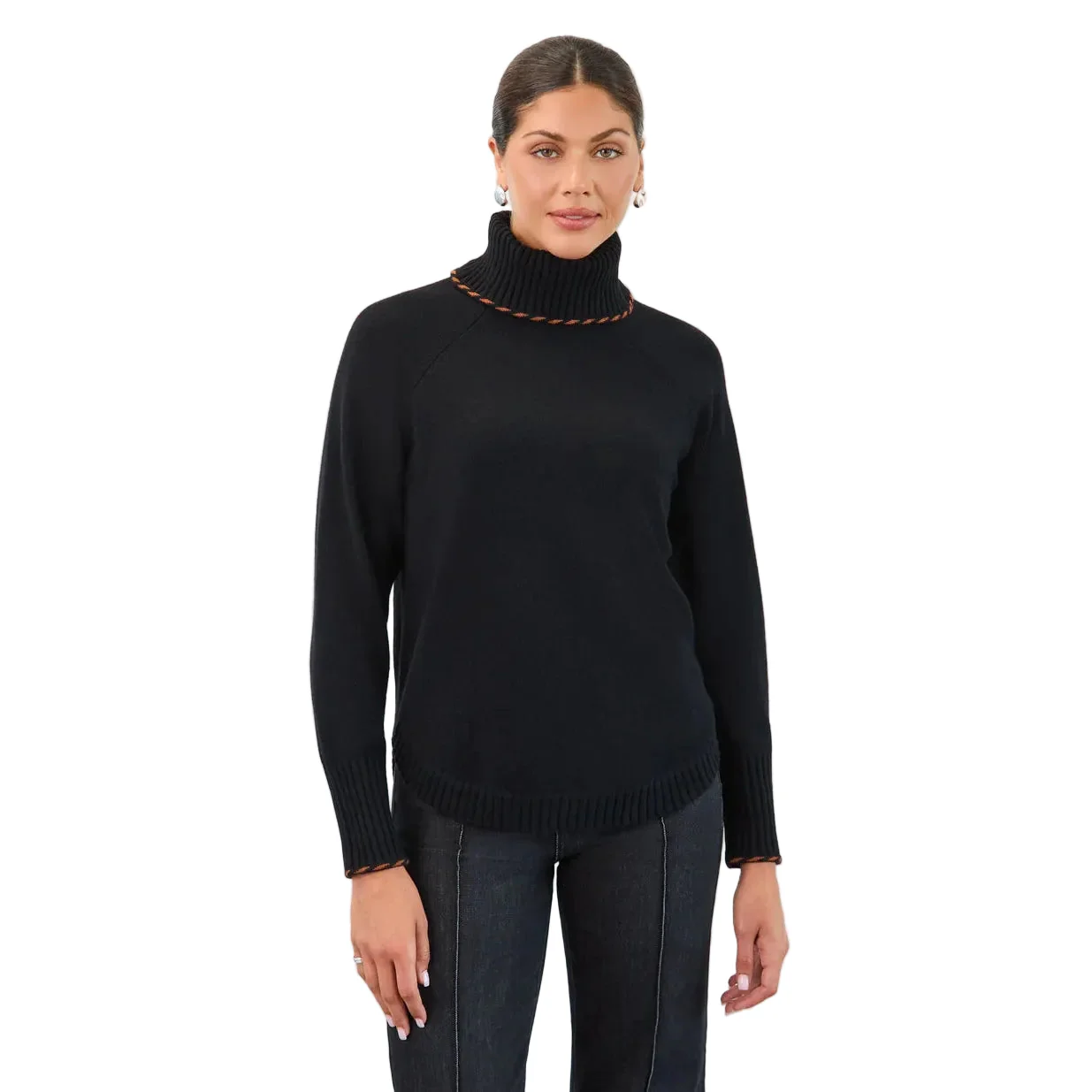 FDJ Women's Long Sleeve Cowl Neck Sweater - Black