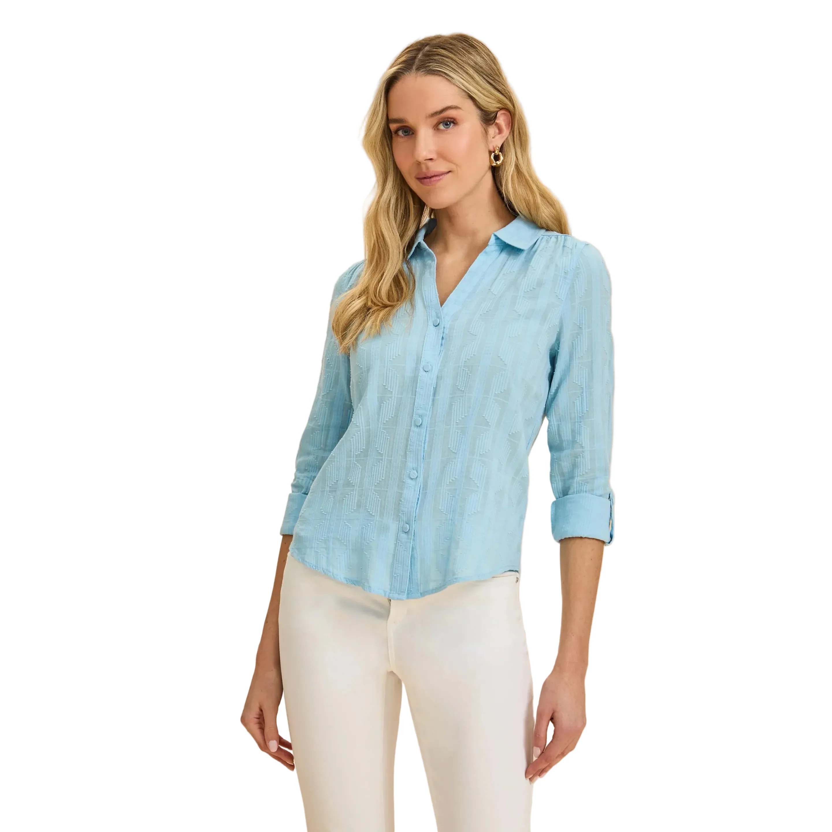 FDJ Women's Long Sleeve Split Neck Shirt - Pacific Blue