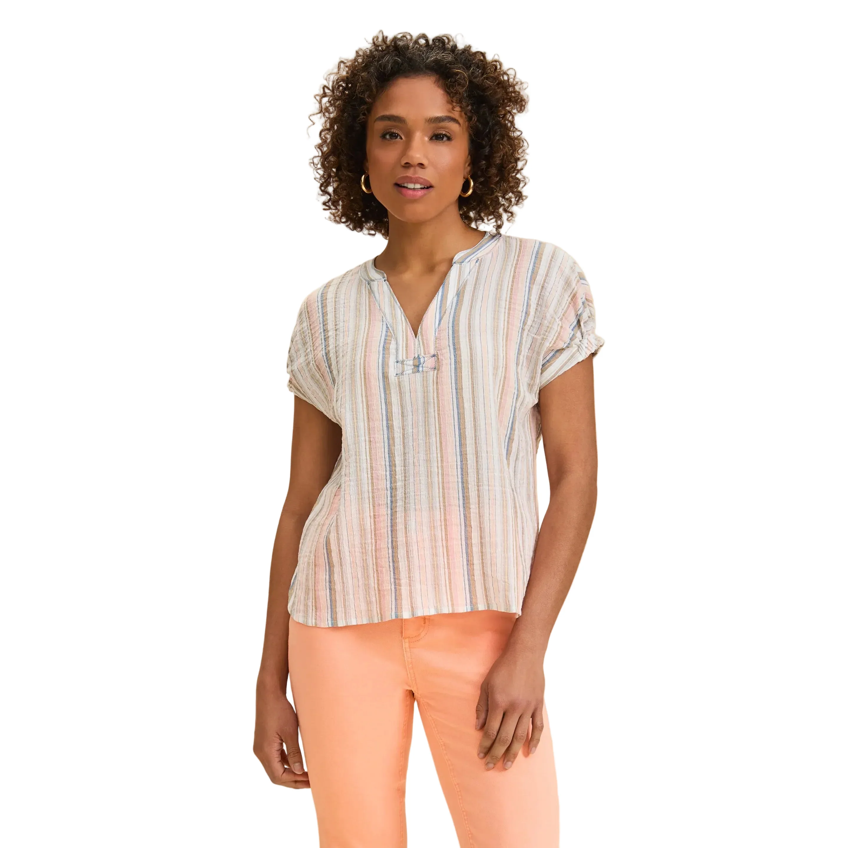 FDJ Women's Short Sleeve Striped Blouse - Multicoloured