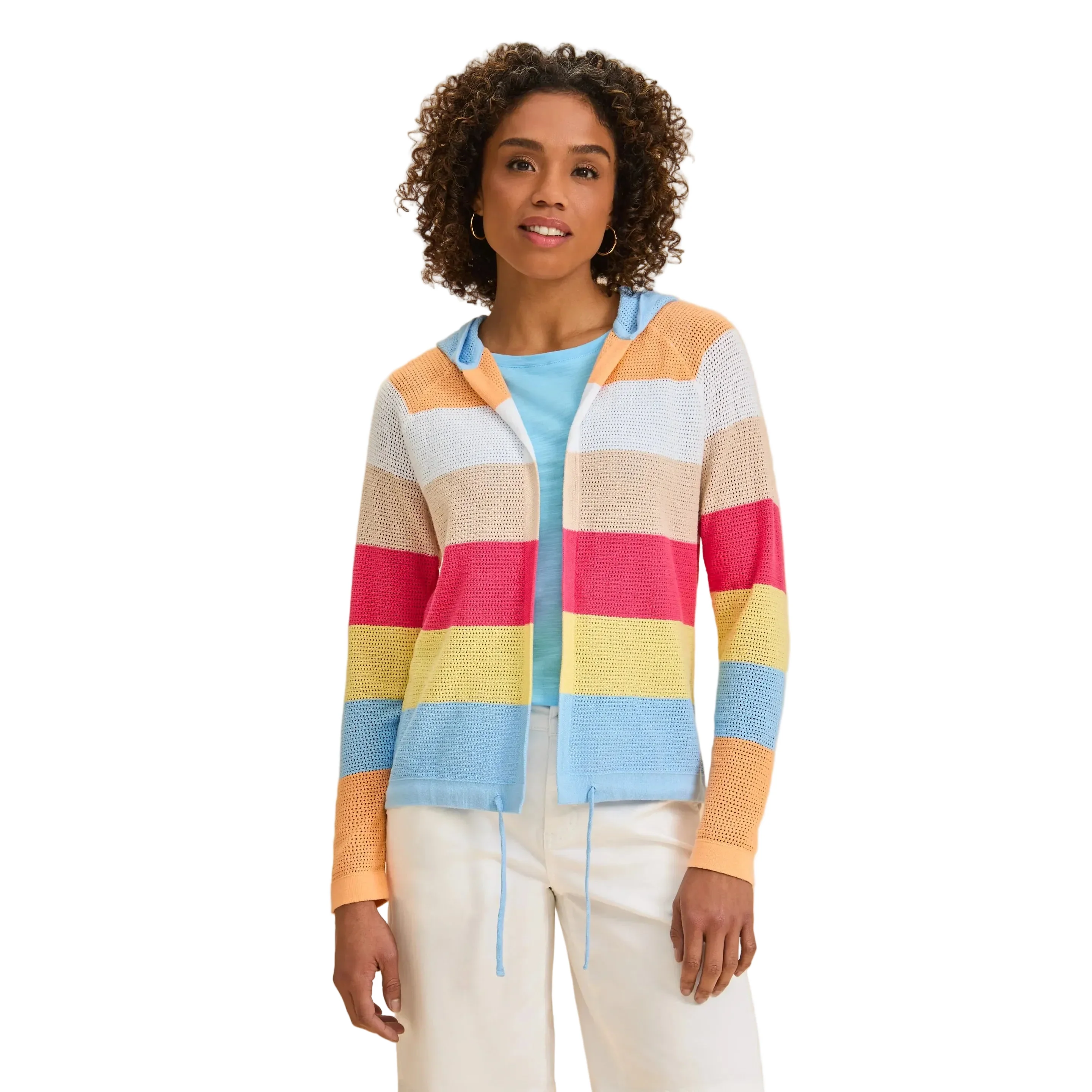 FDJ Women's Striped Hooded Cardigan - Spritz Stripes
