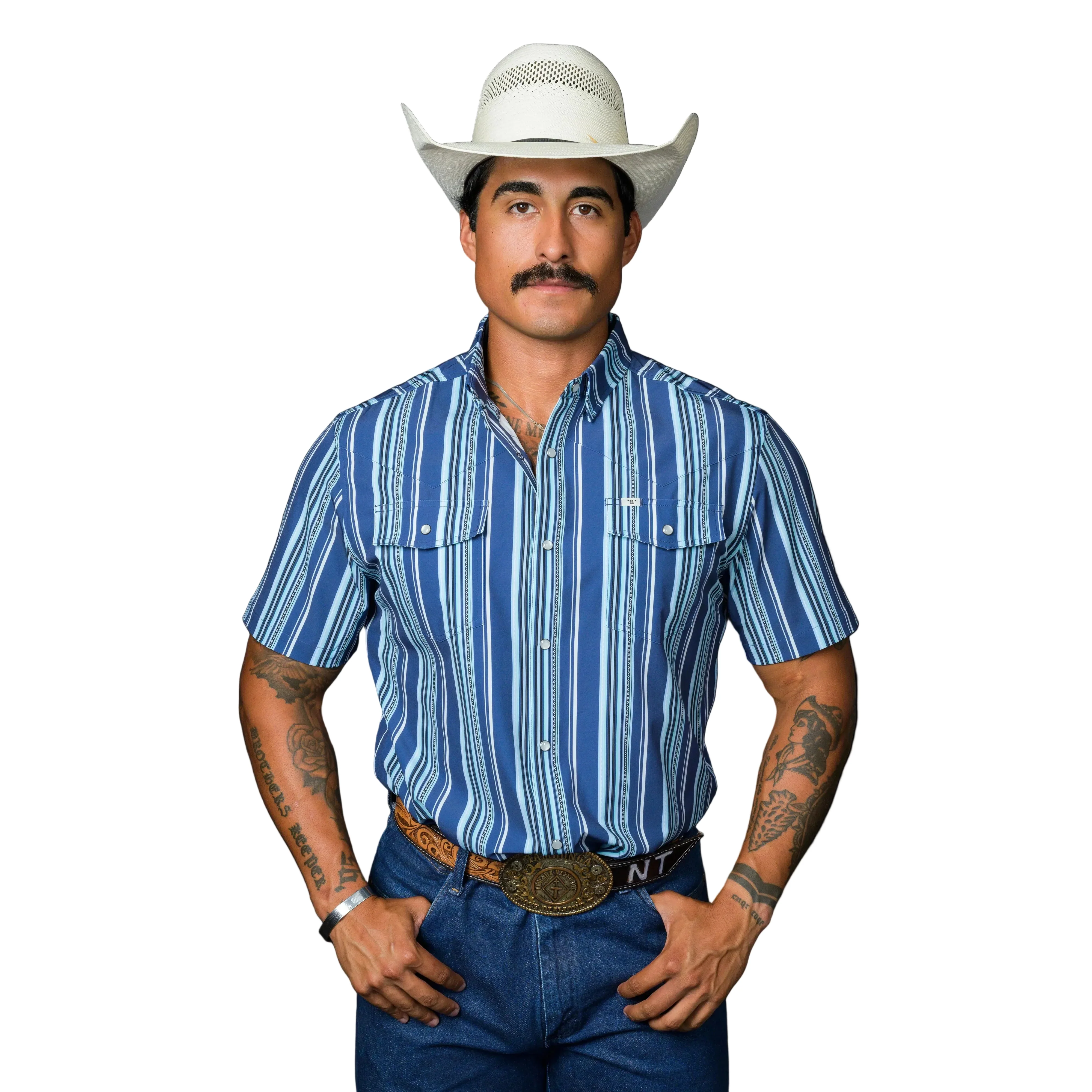 Ferrell Brand Men's The James Short Sleeve Snap Shirt - Blue