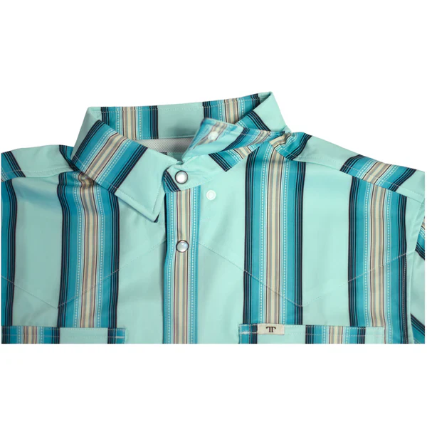 Ferrell Men's The Bear Long Sleeve Snap Shirt - Light Aqua Stripe - Image 2