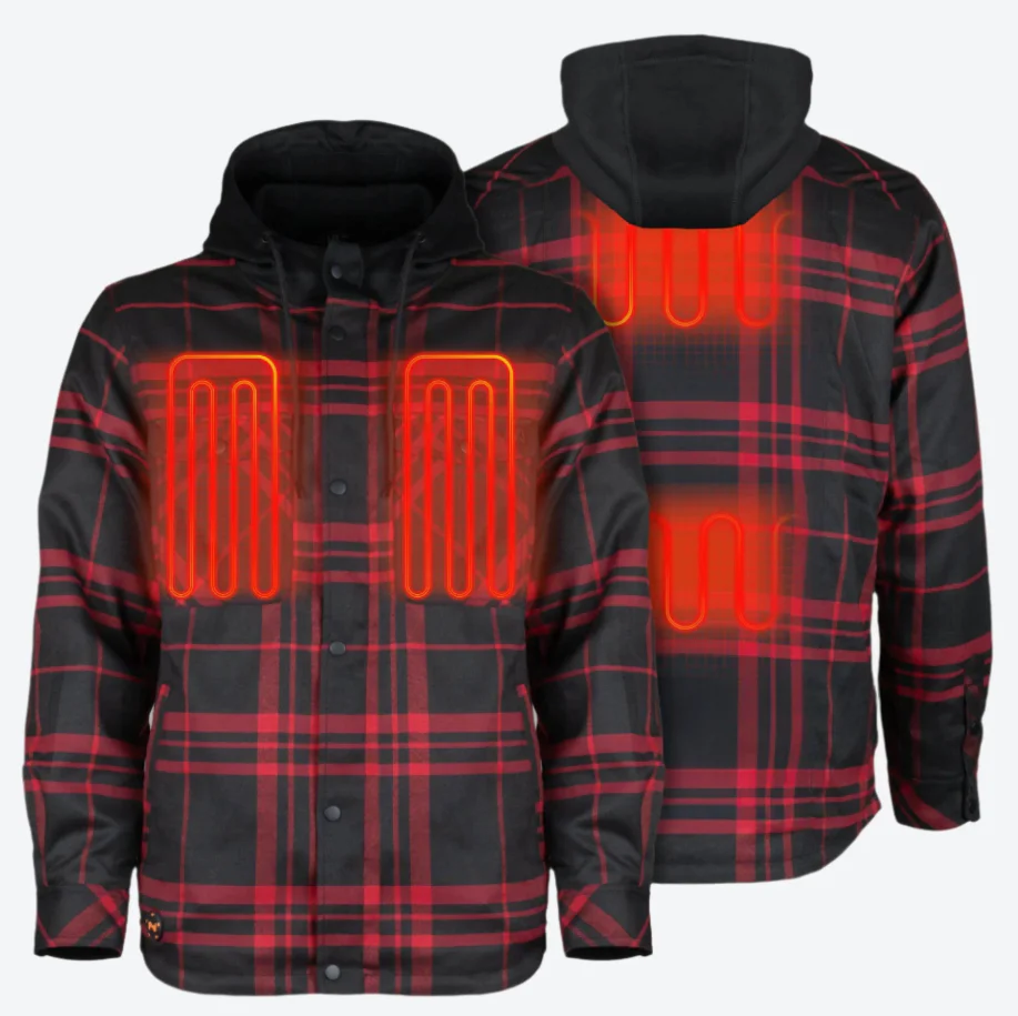 FieldSheer Men's Flannel Heated Hoodie Jacket- Black/Red - Image 2