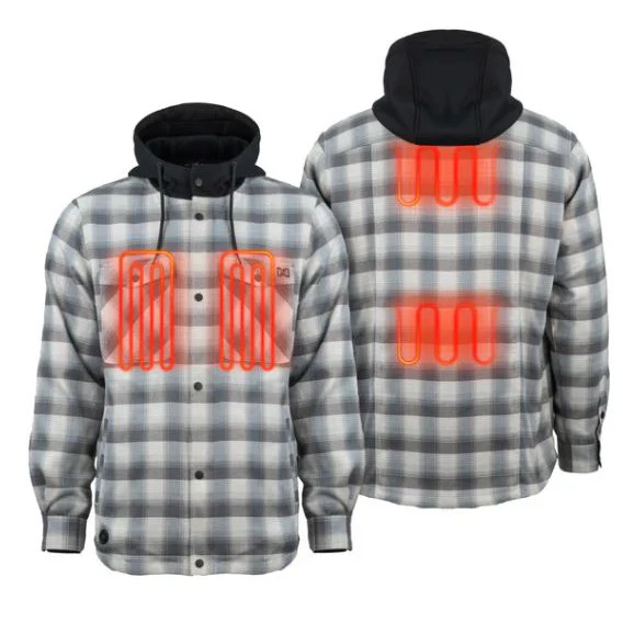 Fieldsheer Men's Flannel Hoodie Heated Jacket- Cream/Grey - Image 2