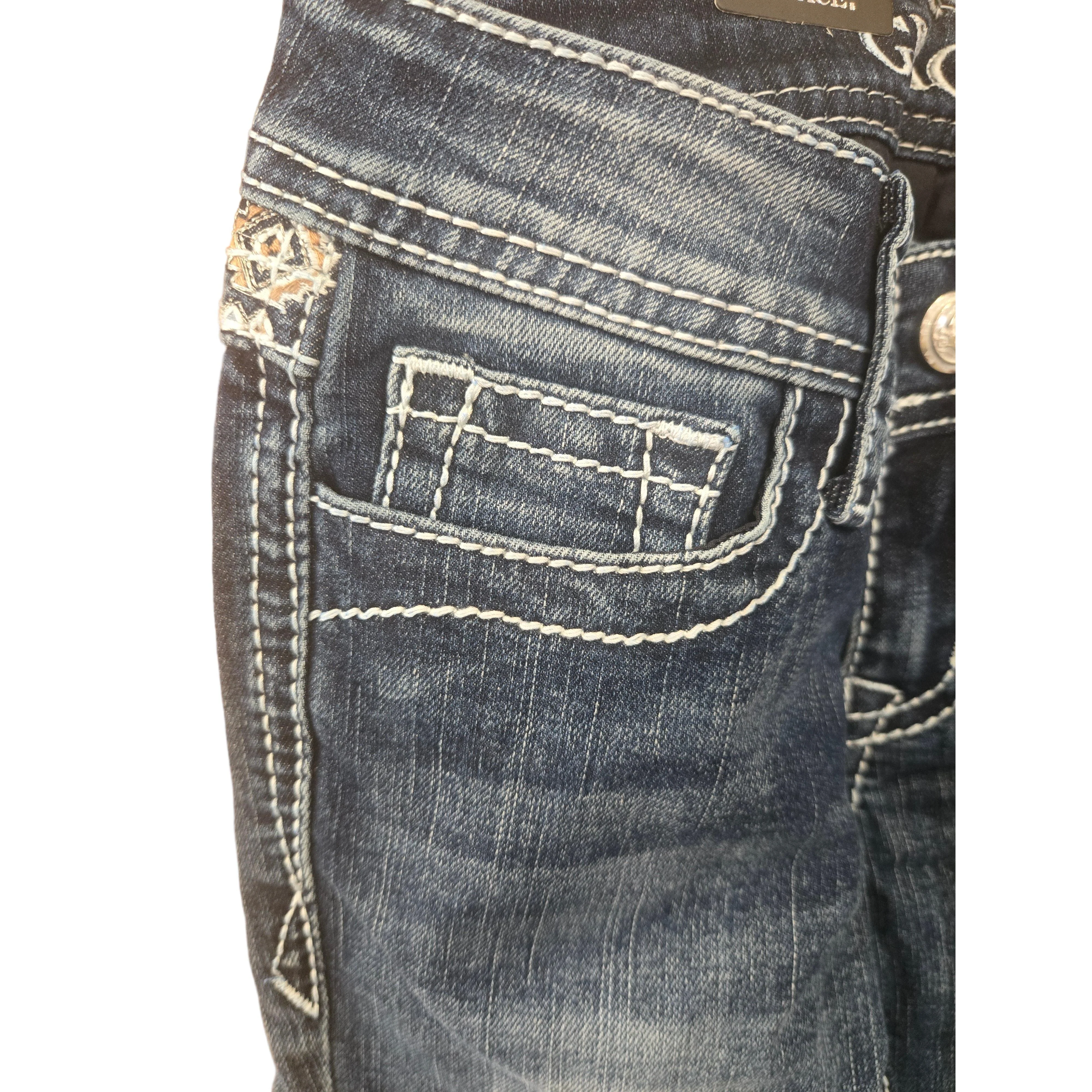Grace in LA Girl's Aztec Faux Jeans - Blue - Image 3