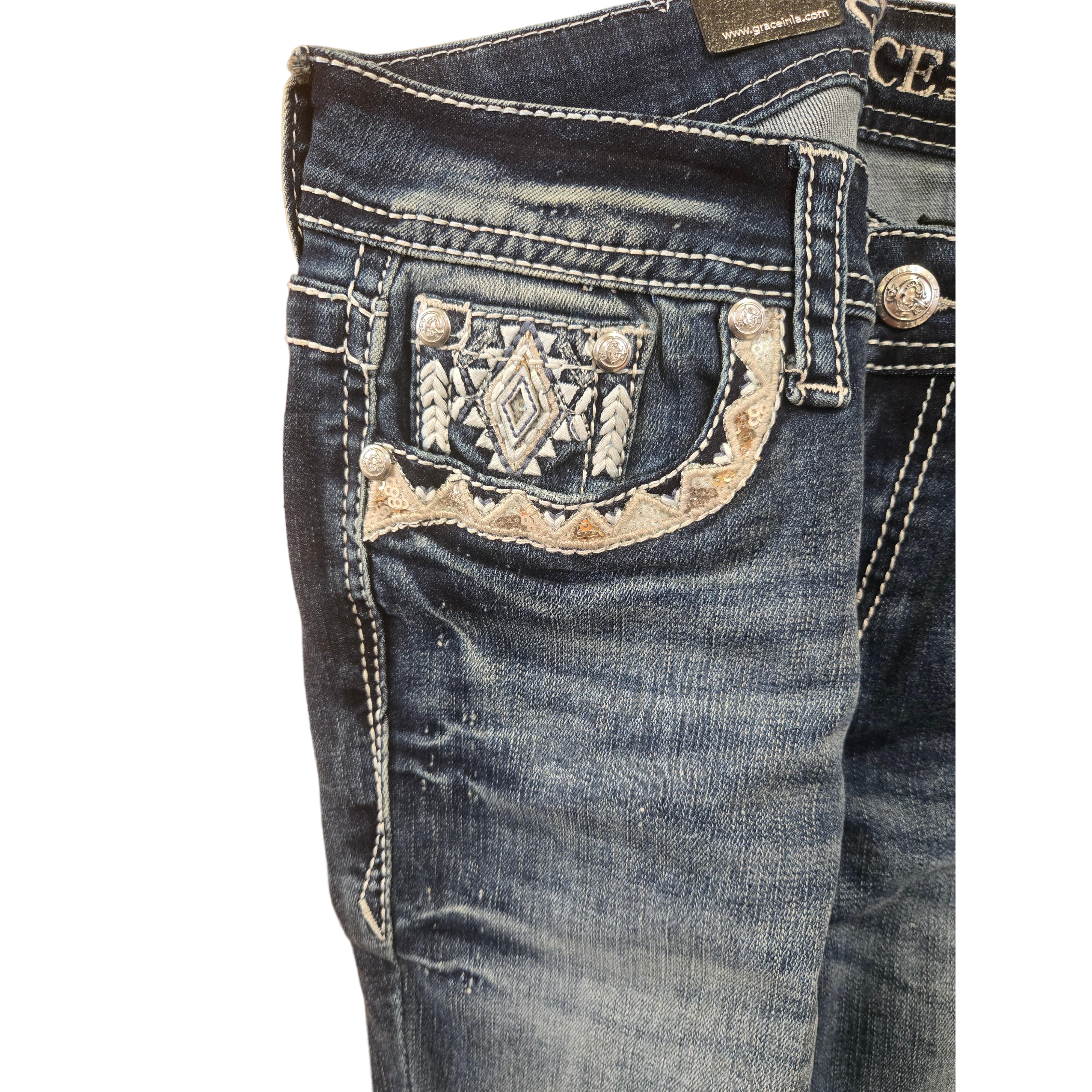 Grace in LA Women's Aztec Bootcut Jeans - Blue - Image 3