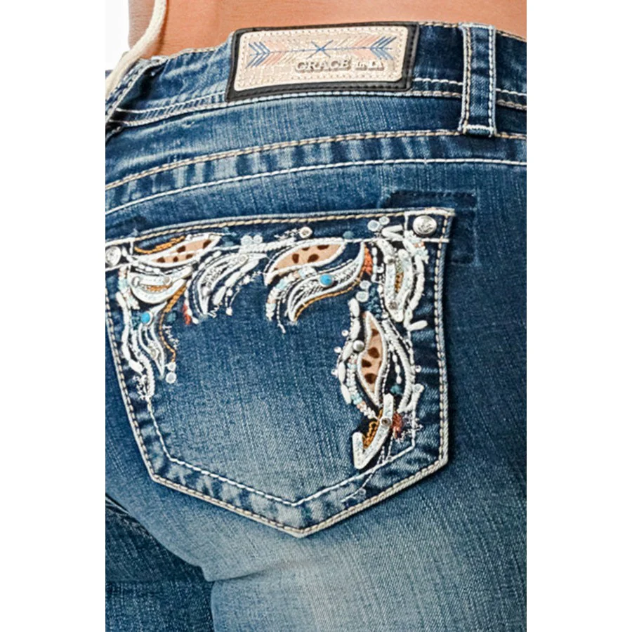 Grace in LA Women's Bootcut Jeans - Western Embroidery - Image 3