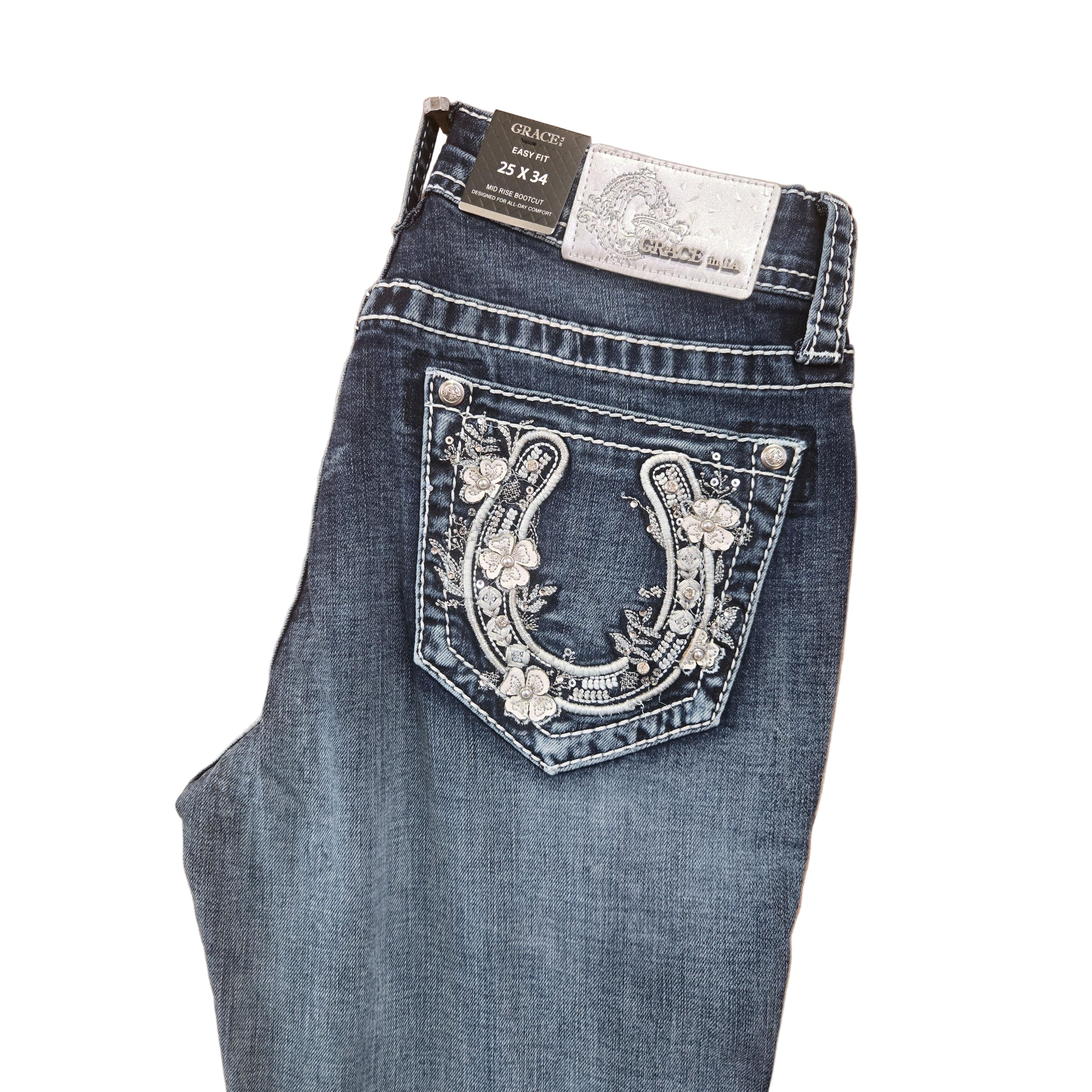 Grace in LA Women's Horseshoe Bootcut Jeans - Blue - Image 2