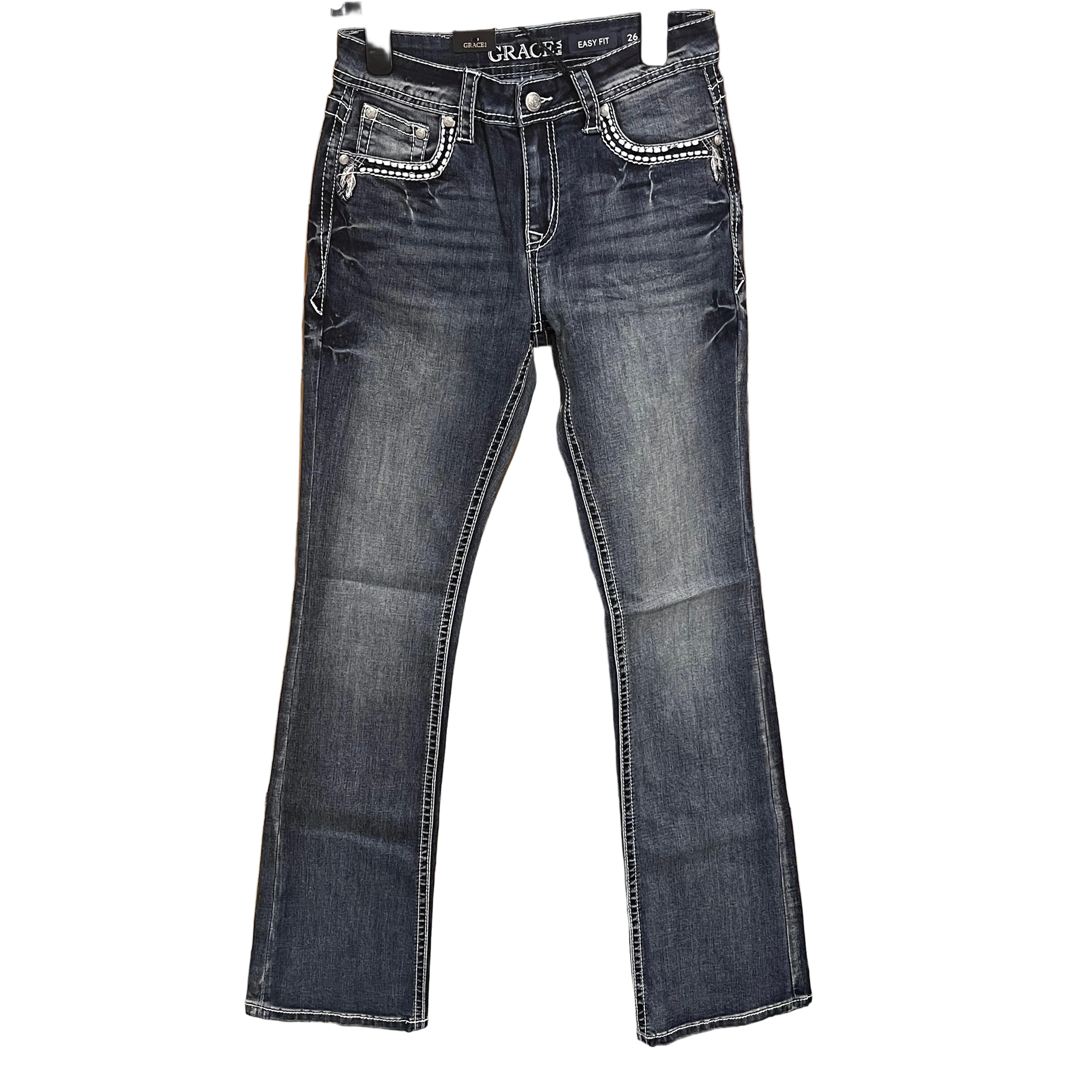 Grace in LA Women's Midrise Feather Bootcut Jeans