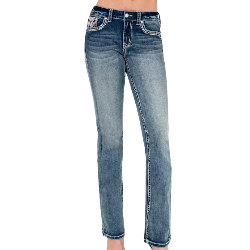 Grace in LA Women's Steerhead Embroidery Midrise Bootcut Jeans