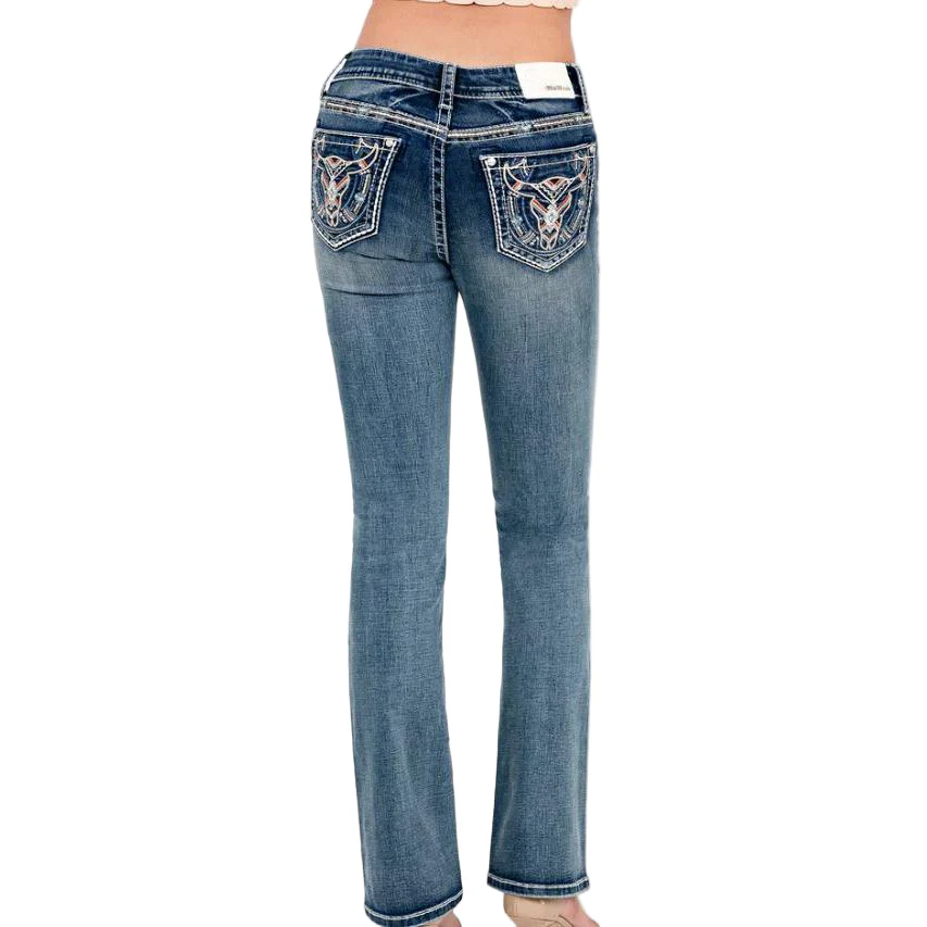 Grace in LA Women's Steerhead Embroidery Midrise Bootcut Jeans - Image 2