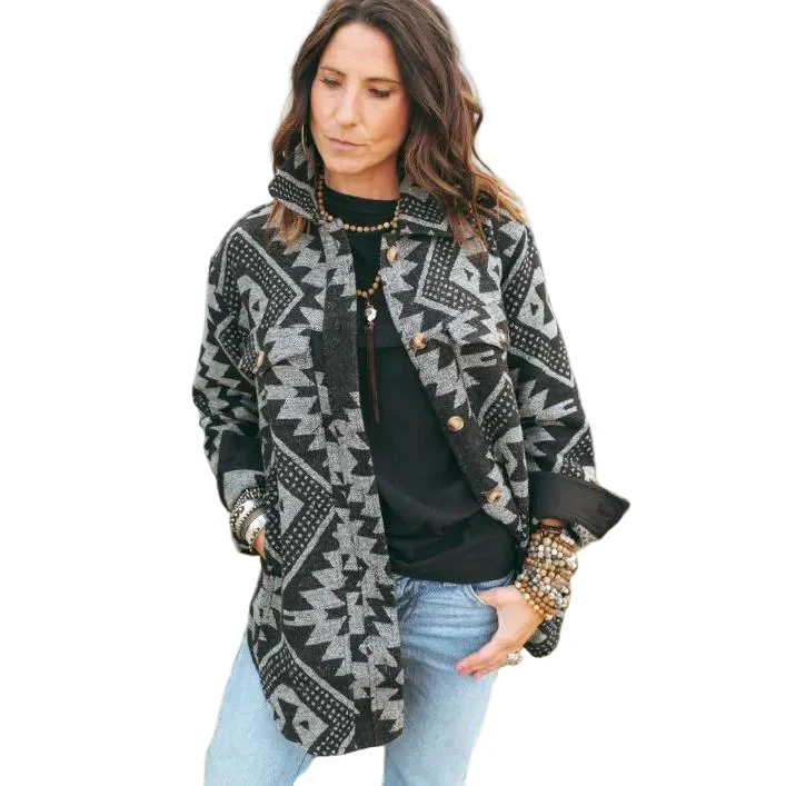Grazier The Annie Aztec Shacket - Black Aztec