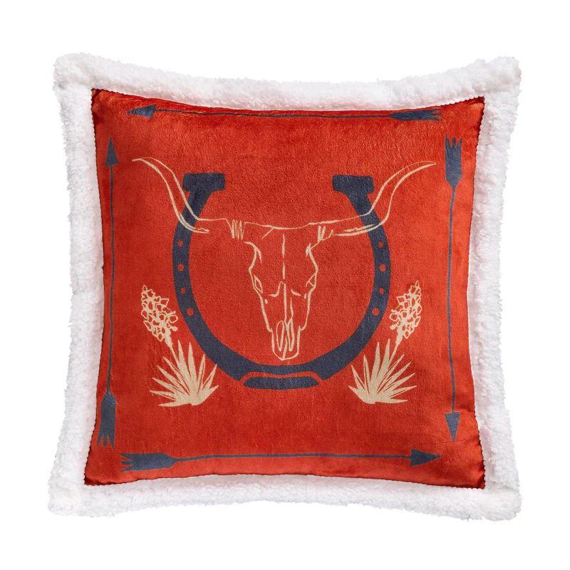 HiEnd Accents Marfa Campfire Horseshoe Sherpa Pillow
