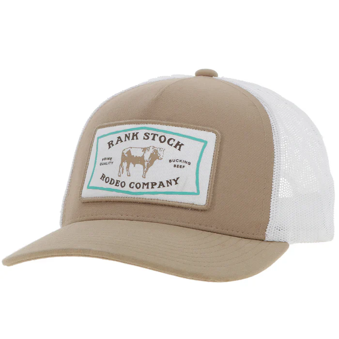 Hooey Rank Stock Hybrid Bill Trucker Cap - Tan/White