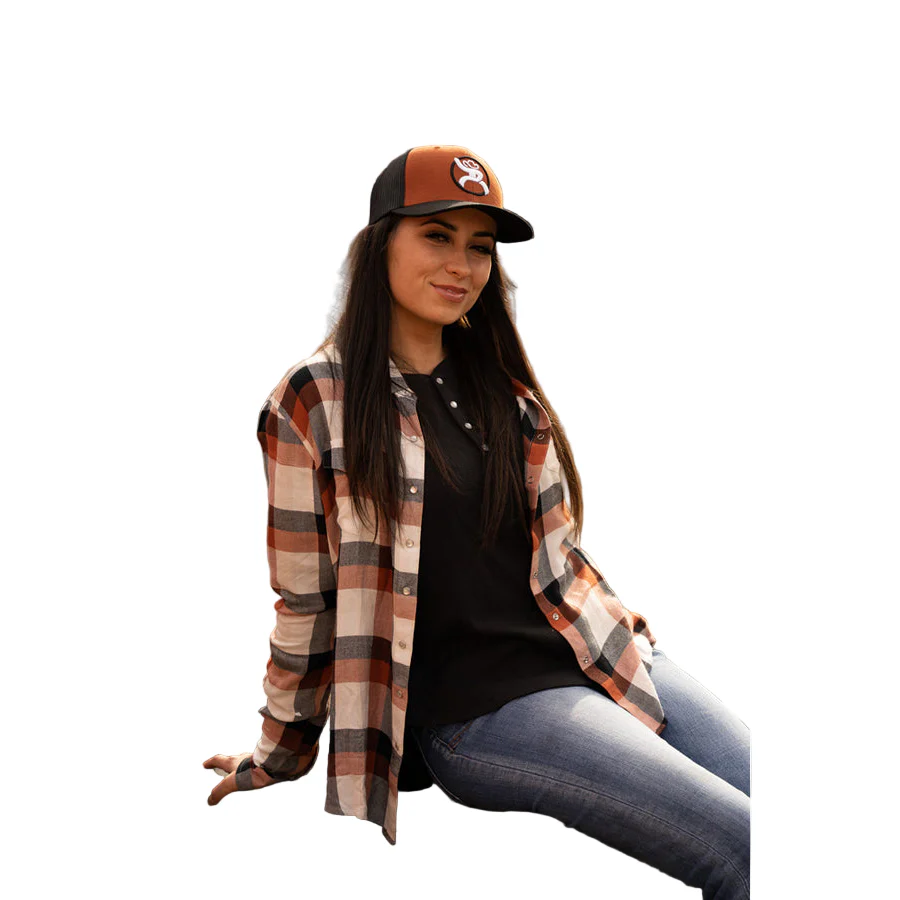 Hooey Women's Loose Fitting Flannel Shirt - Orange/Navy/Cream - Image 3