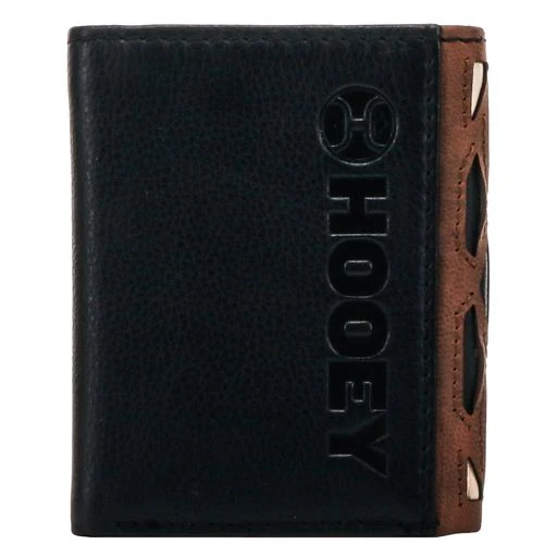 Chapawee Laser Cut Aztec Print Leather Trifold Wallet w/Black Red Ivory Inlay & Hooey Logo - Image 2