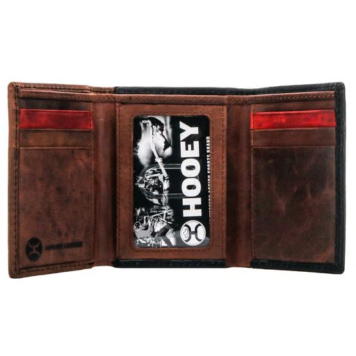 Chapawee Laser Cut Aztec Print Leather Trifold Wallet w/Black Red Ivory Inlay & Hooey Logo - Image 3