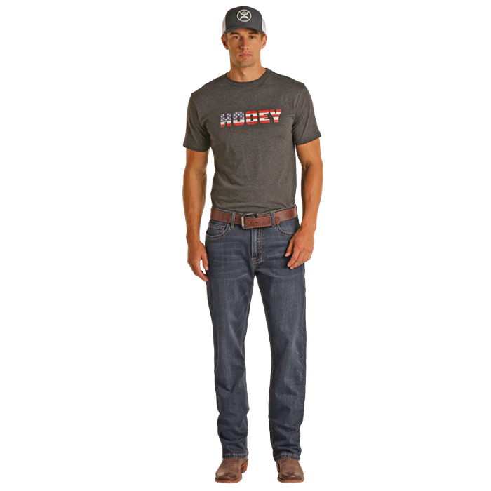 Hooey Mens Relaxed Tapered Stretch Stackable Bootcut Jeans - Dark Vintage
