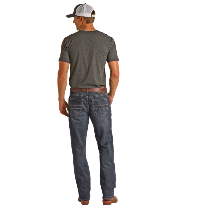 Hooey Mens Relaxed Tapered Stretch Stackable Bootcut Jeans - Dark Vintage - Image 2