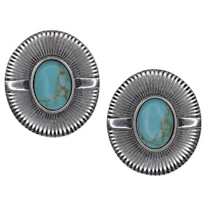 Justin Fixed Post Sunburst Earrings - Faux Turquoise Stone Centers