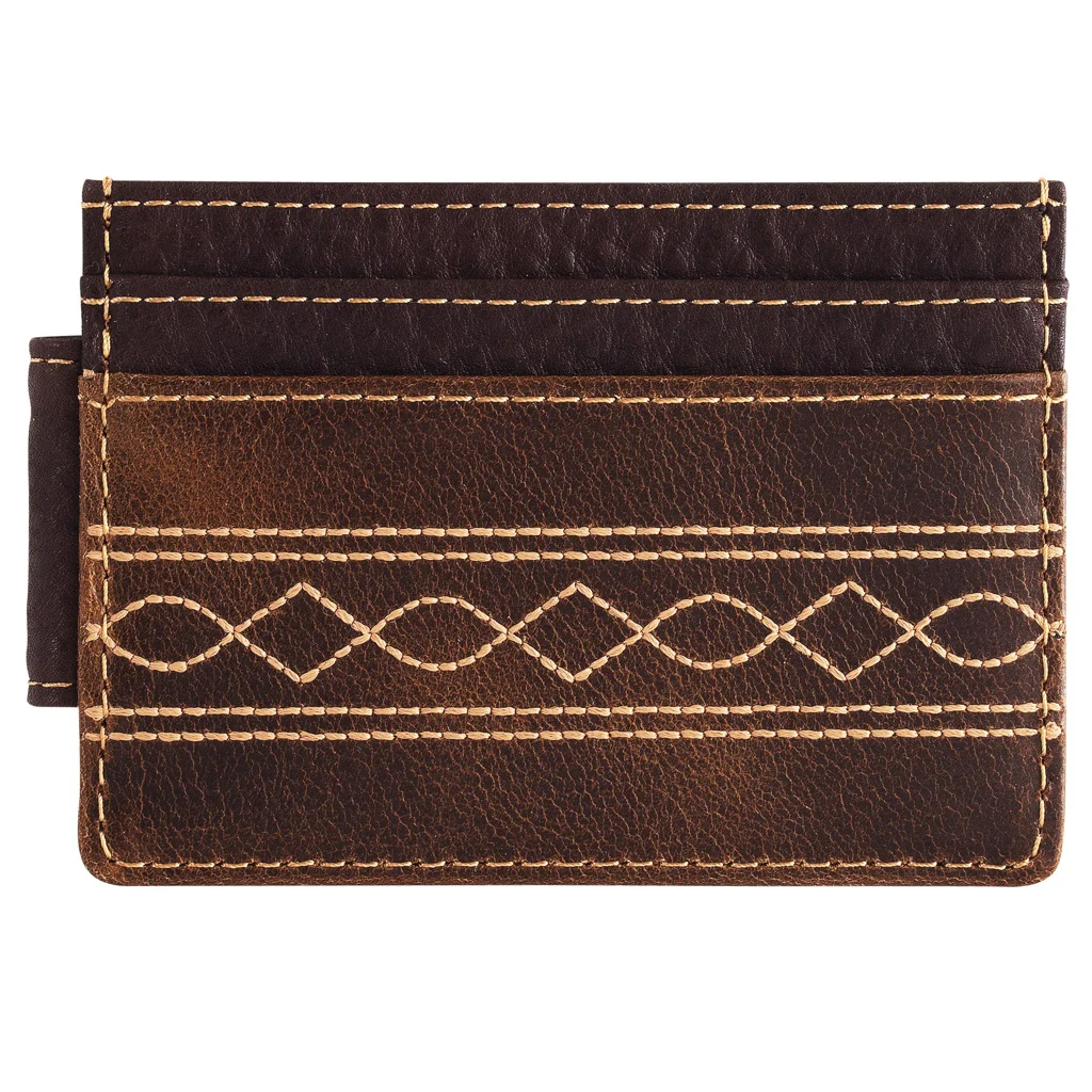 Justin Men's Genuine Leather Slim Card with Stitching Wallet - Brown