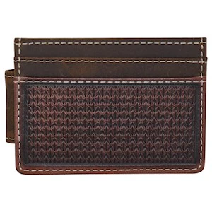 Justin Men's Genuine Oiled Leather Card Case w/Magnet Clip - Embossed Front
