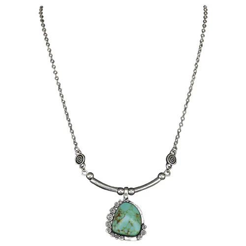 Justin Turquoise Colored Stone Pendant with Swirls Necklace