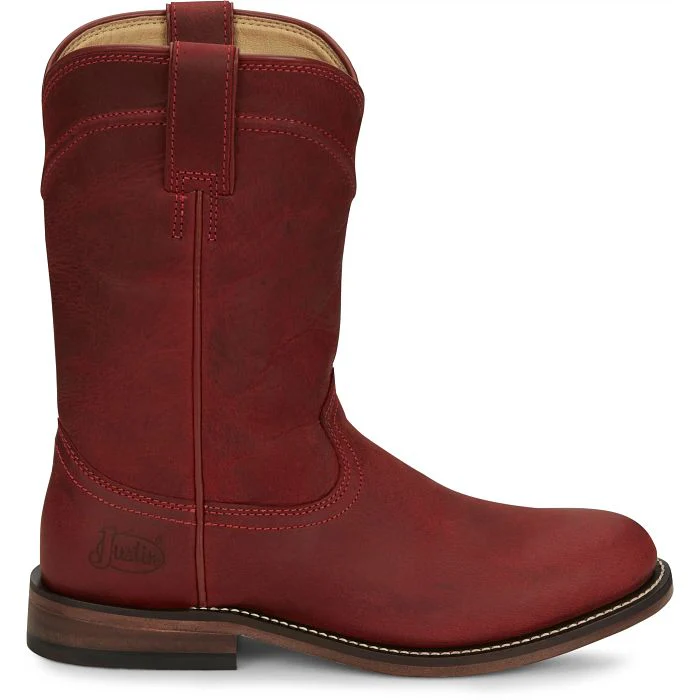 Justin Women's Holland 10" Roper Western Boot- Red - Image 3