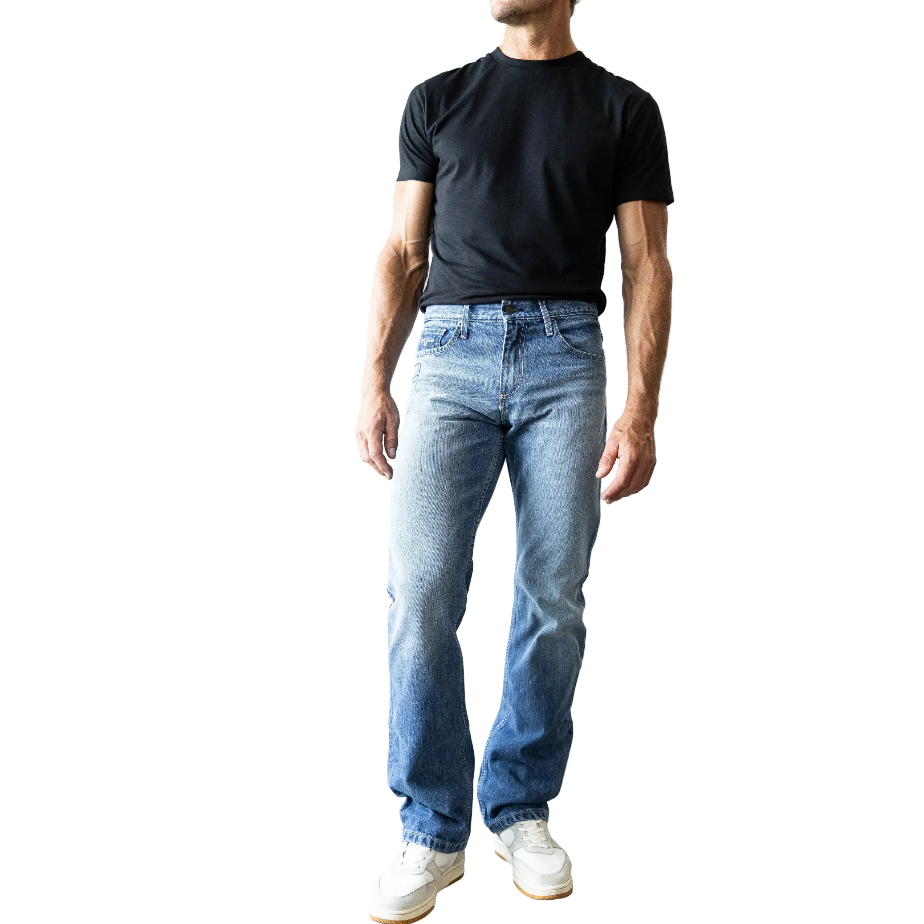 Kimes Men's James Lower Rise Straight Bootcut Jeans - Mid Wash