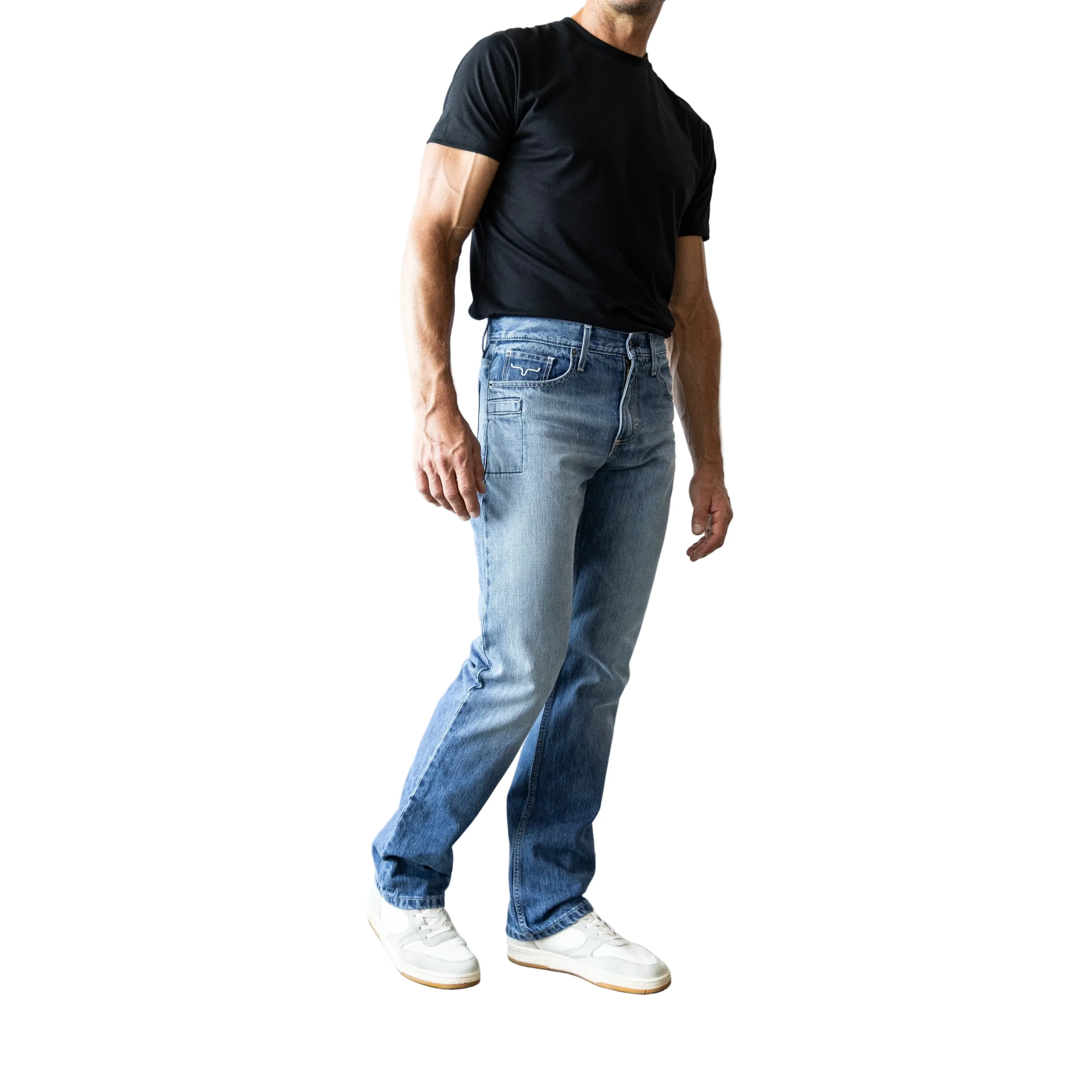 Kimes Men's James Lower Rise Straight Bootcut Jeans - Mid Wash - Image 4