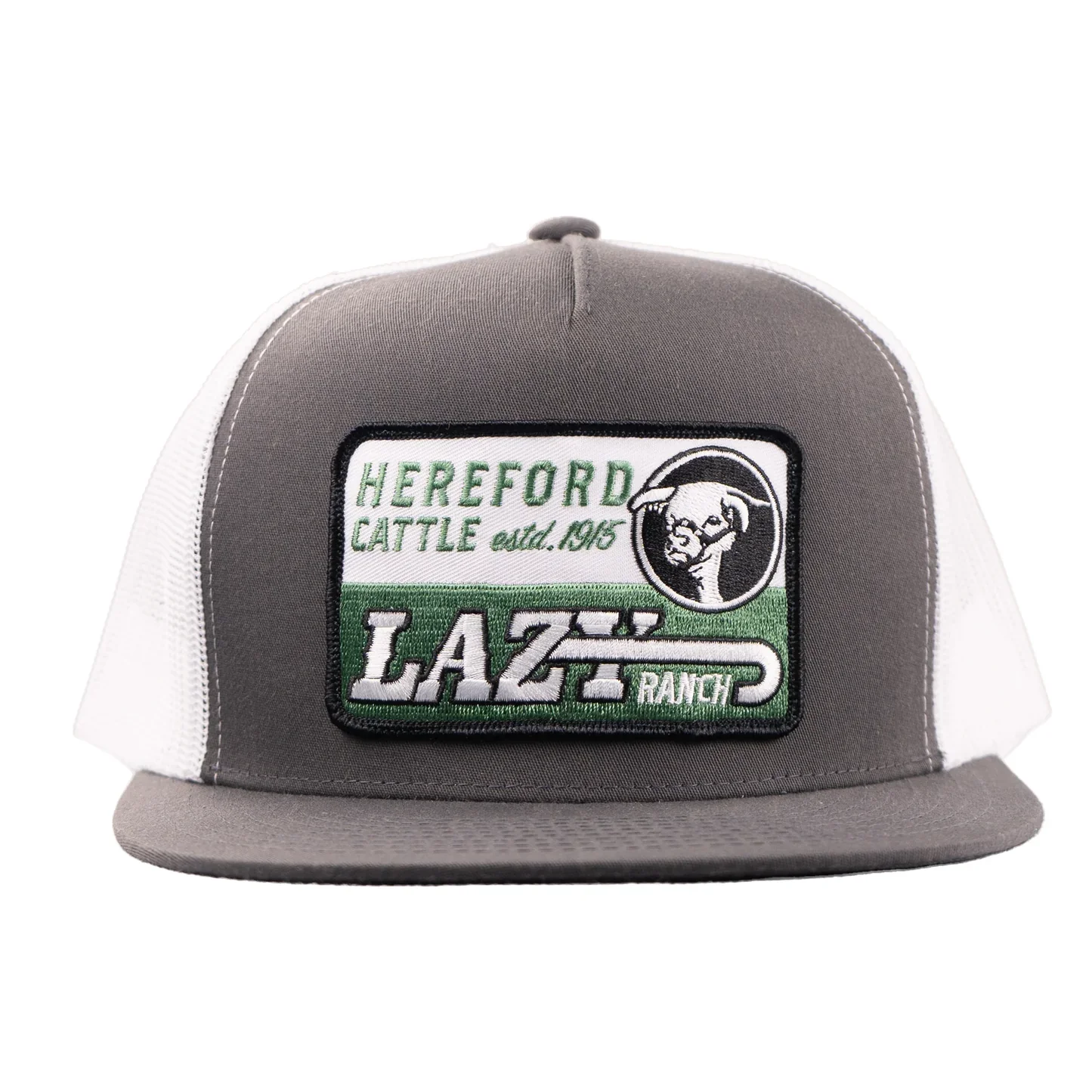 Lazy J Ranch Shafter Classic Five Panel Trucker Flat Brim Cap - Grey/White