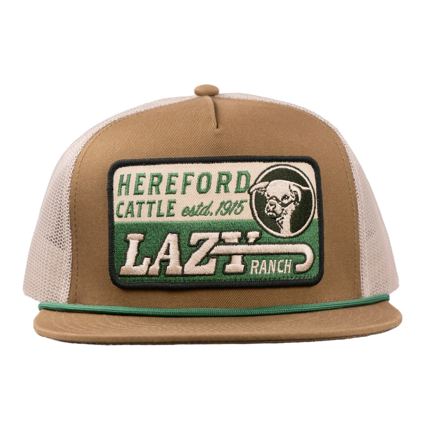 Lazy J Ranch Shafter Classic Rope Trucker Flat Brim Cap - Coyote Brown/White