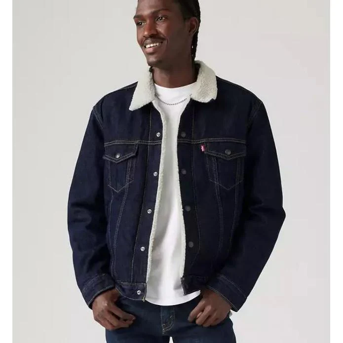 Levi Strauss Men's Type 3 Sherpa Trucker Jacket- Dark Stonewash